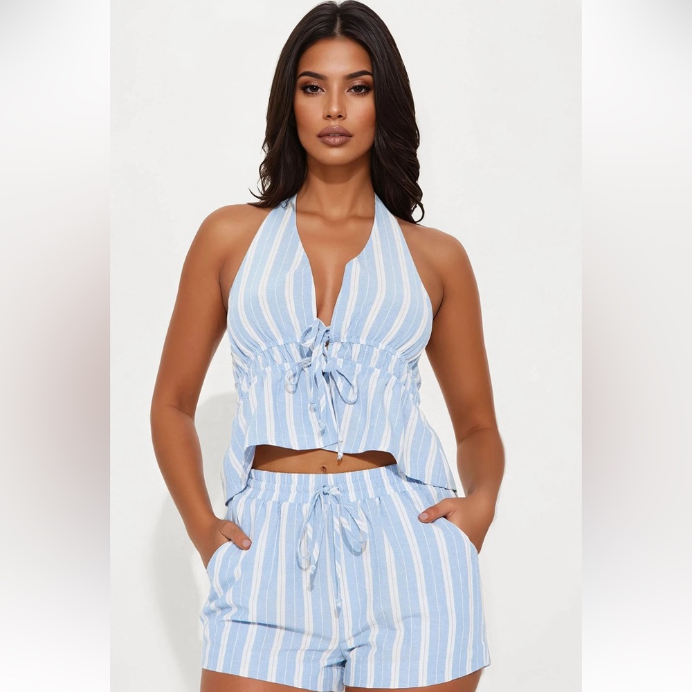 Leticia Striped Linen Short Set